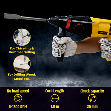 800W 26mm Rotary Hammer Drill Machine RH26 TOMAHAWK® Tools
