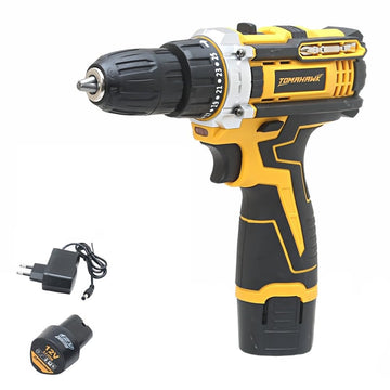 Tomahawk Cordless Screwdriver and Drill Machine - 12V 1350RPM 10mm Keyless Chuck 2x1.5Ah Battery - T7400