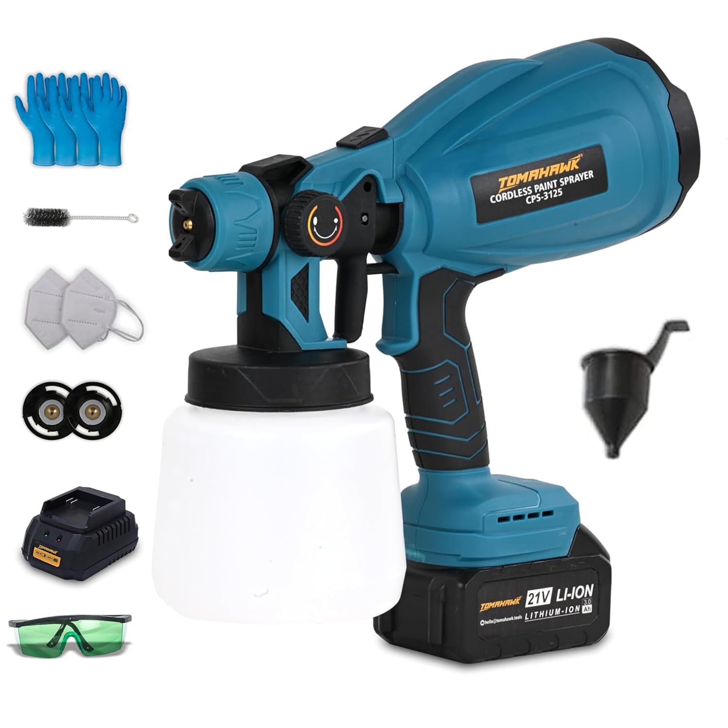 Tomahawk Paint Sprayer - 21V 3.0 Ah Battery, 37000 RPM Noload Speed, 200cm-500cm Spraying Diameter - CPS-3125