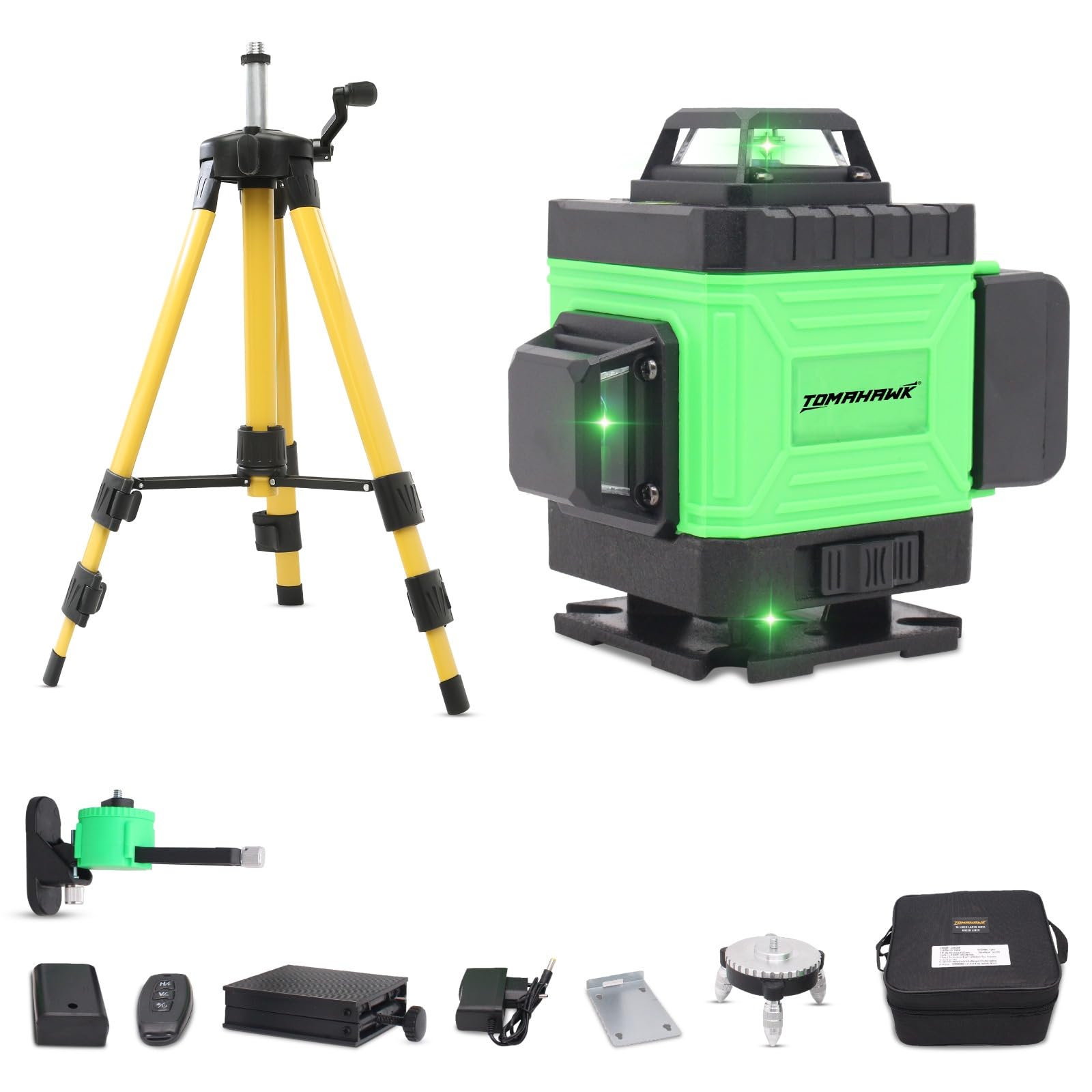 Tomahawk Laser Level - 16 Lines 4x360° 4D Green Cross Line Professional with Pulse Mode and 1 Mtr Tripod - BMT-1666