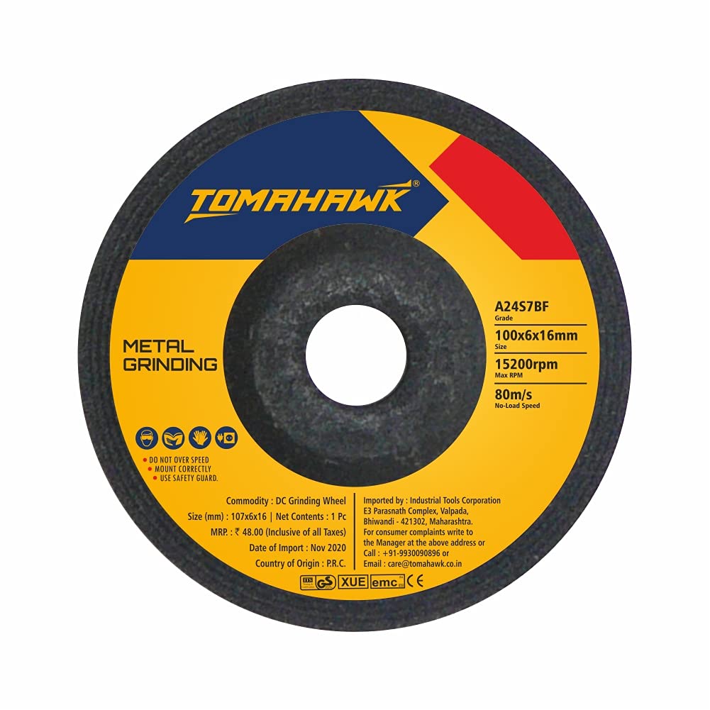 Tomahawk Grinding Abrasive Wheel for Angle Grinders - 4 Inch, Metal, Black, Pack of 10 - 100x6.0x16mm