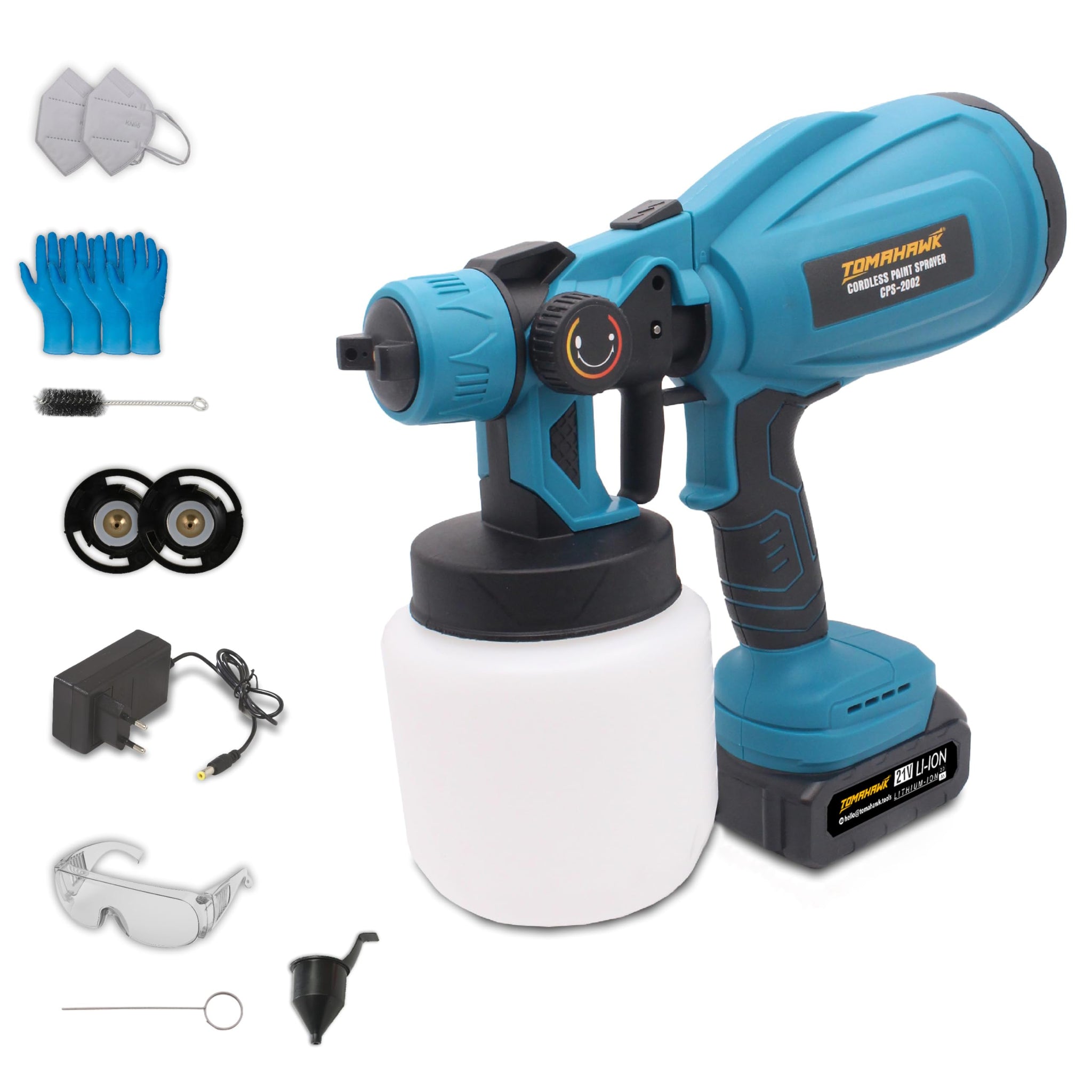 Tomahawk Paint Sprayer - 37000 RPM Noload Speed, 200cm-500cm Spraying Diameter, 21V-2.0 Ah X 1 Battery - CPS-3123