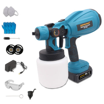 Tomahawk Paint Sprayer - 37000 RPM Noload Speed, 200cm-500cm Spraying Diameter, 21V-2.0 Ah X 1 Battery - CPS-3123