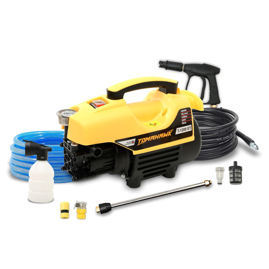 Tomahawk Pressure Washer - 1900W, 120 Bar, 10L/Min Flow, 8M Hose Pipe - T-1200