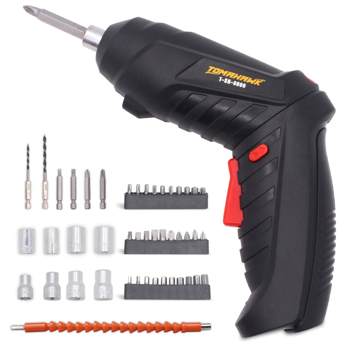 Tomahawk Cordless Screwdriver Kit - 90° to 180° Adjustable Handle Position, Self-Lock Chuck, 4.2V, 3.5Nm - T-SK-6800