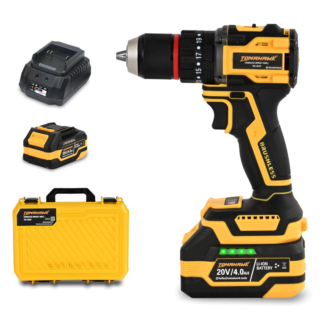 Tomahawk Impact Drill Driver Machine - Brushless Cordless, 13mm Chuck, Dual Speed - TID-3629