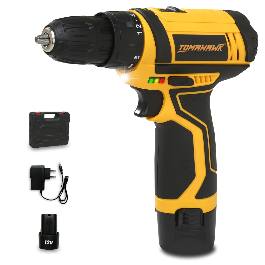 Tomahawk Drill/Screwdriver - 12V 10mm Keyless Chuck 2-Speed Dual 1.5Ah Batteries - DMD-4100