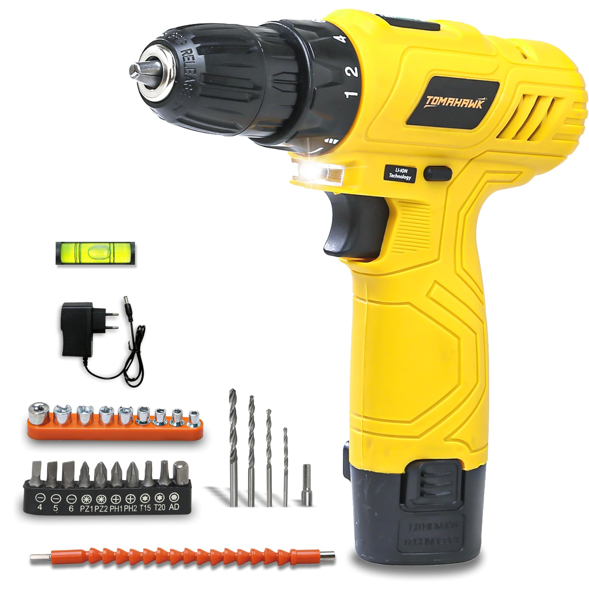 Tomahawk Cordless Drill/Screwdriver - 12V, 1x 1.5Ah Battery, 600 RPM, 24Nm Torque, 10mm Chuck - DMS-3000
