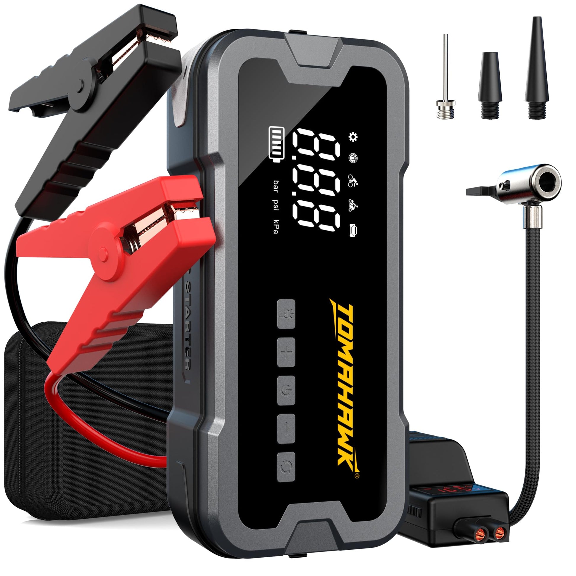 Tomahawk Jump Starter With Air Compressor - 2000A (4000A Peak) 12000mAh PowerBank LED Flashlight - JST-4045
