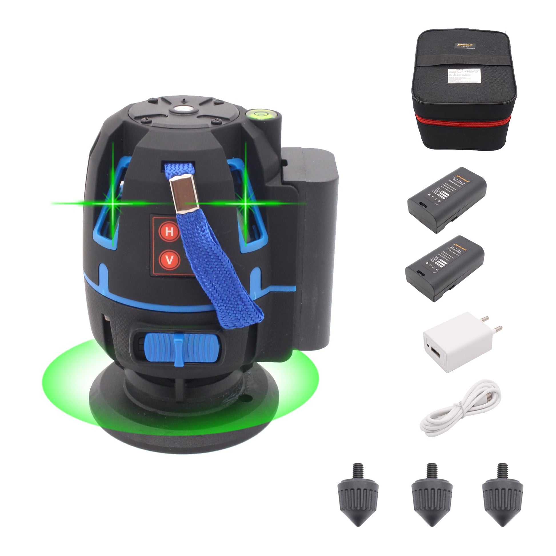 Tomahawk Line Laser Cross Line Leveller - Self-Levelling, IP54 Dustproof, ±1 mm Accuracy, Rechargeable Batteries - TLL-8-8