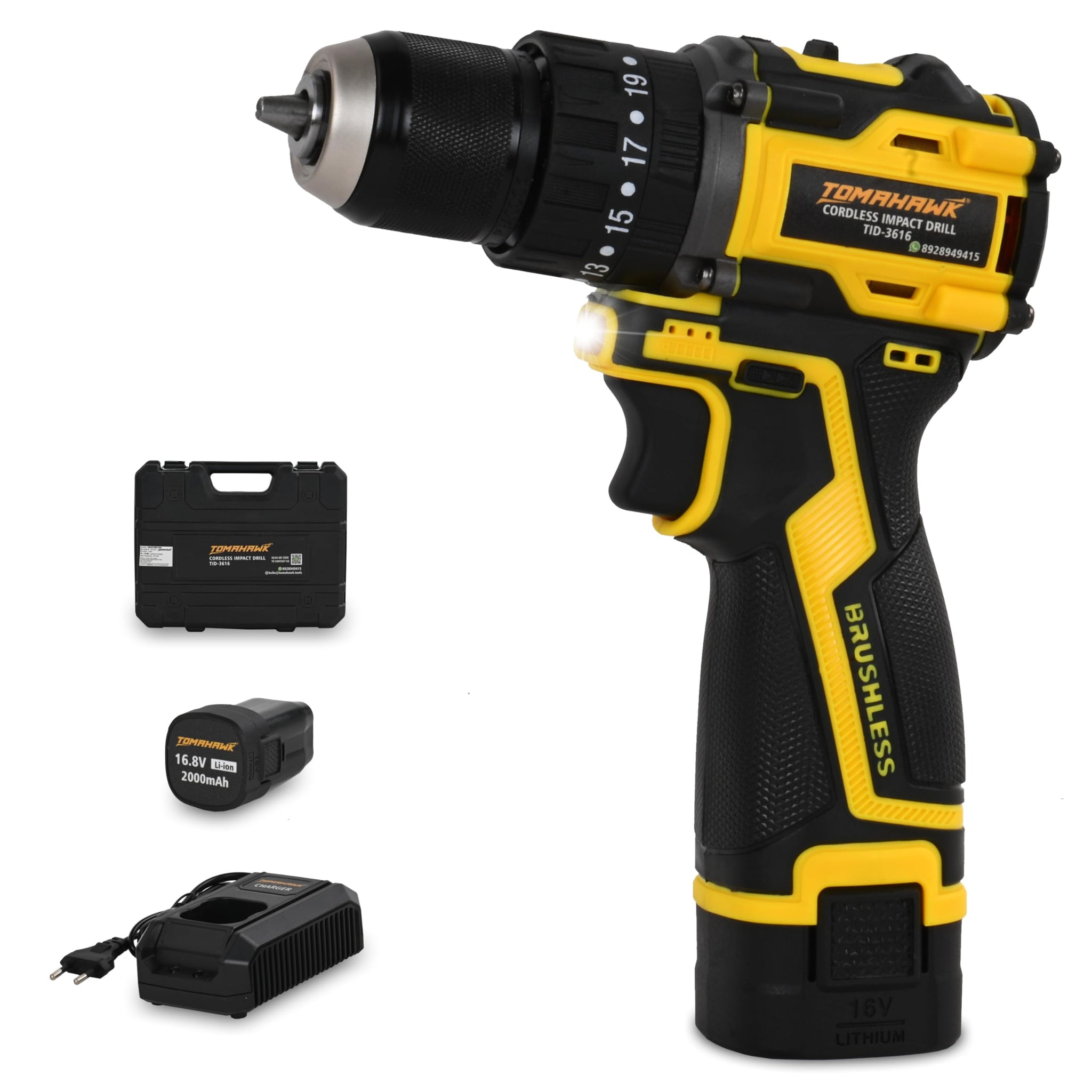 Tomahawk Impact Driver And Drill - Brushless 16V 10MM Chuck Dual Speed - TID3616