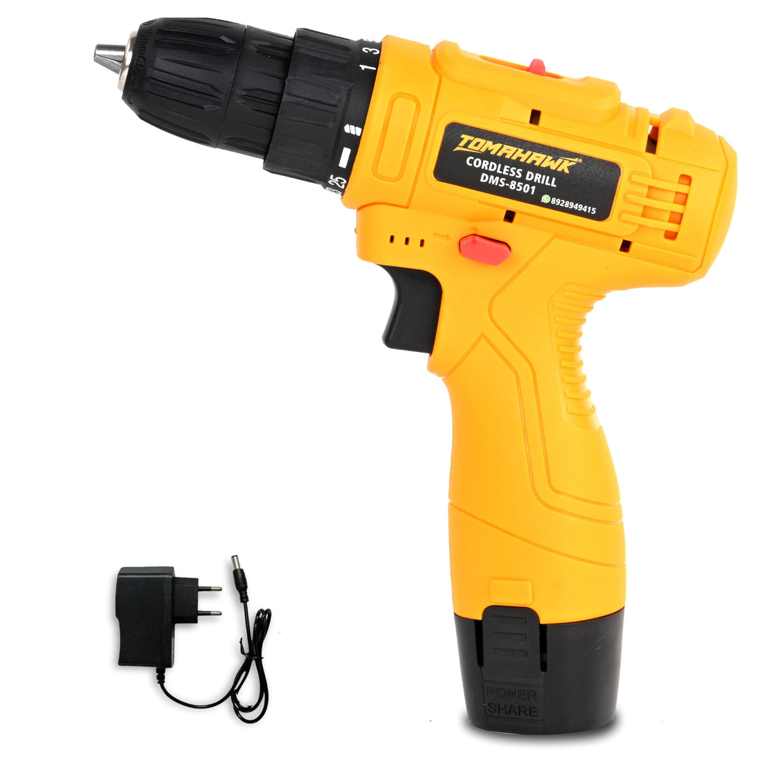Tomahawk Cordless Drill/Screwdriver - 12V, 10mm Keyless Chuck, 2-Speed, Single Battery, 28Nm Torque - DMS-8501