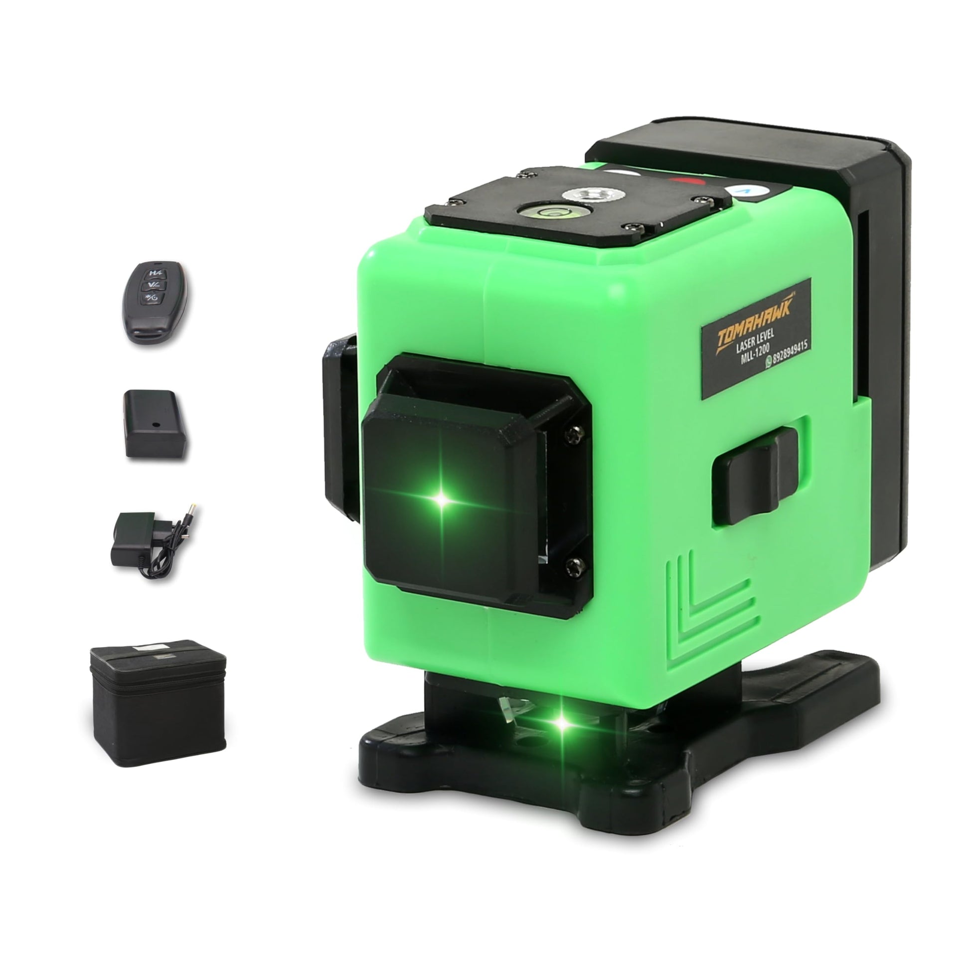 Tomahawk Laser Level - 12-Line Green 25m 3x360° 4D Self-Leveling Vertical/Horizontal Lasers Pulse Mode - MLL-1200