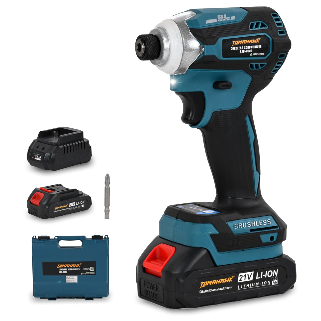 Tomahawk Brushless Cordless Screwdriver/Impact Driver - 2 Battery, 20V, 2.0Ah, 2 Speed Mode, 10Mm Chuck Capacity - BSD-8200