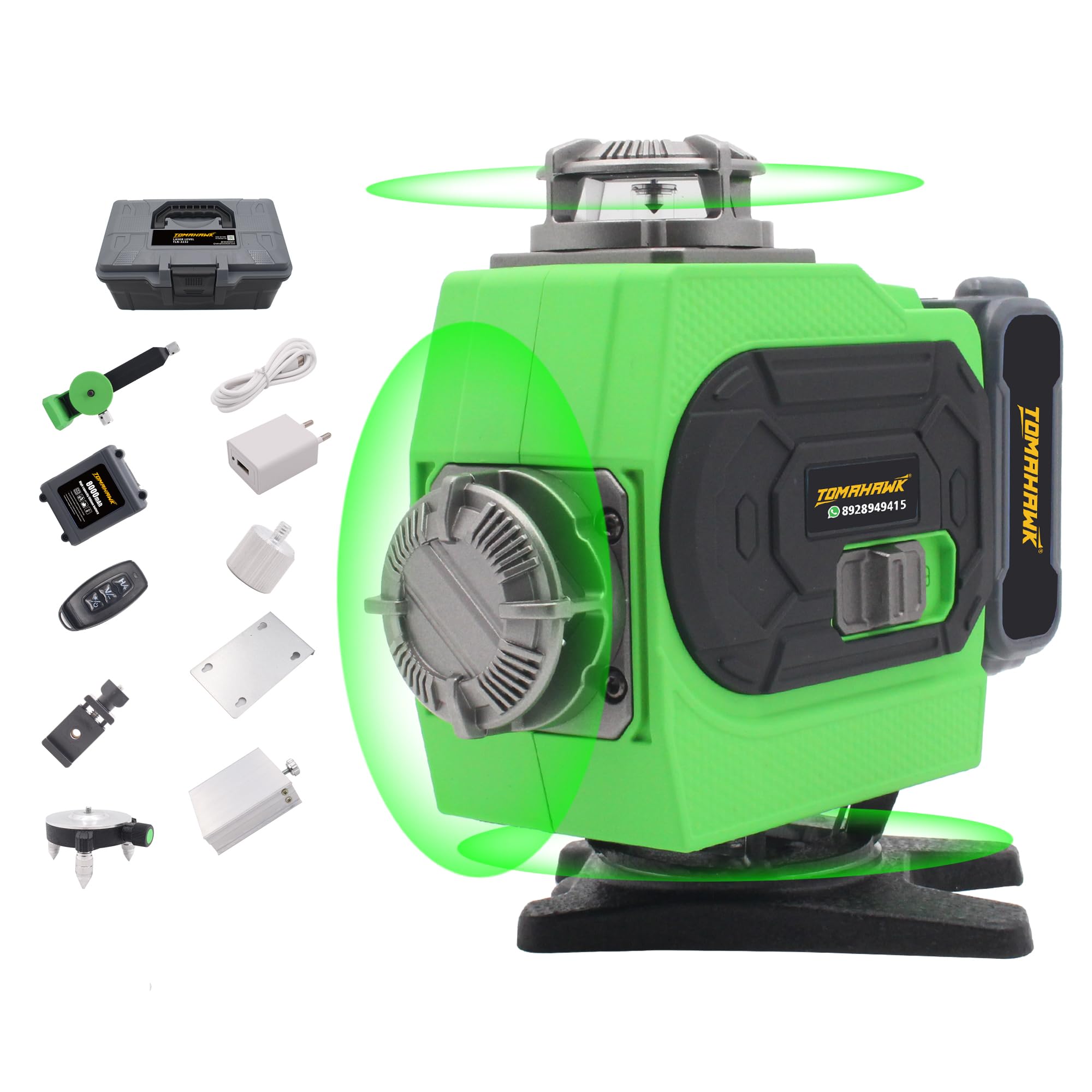 Tomahawk Laser Level - 16 Lines 4x360° 4D Green Cross Line Pulse Mode Remote Controller - TLN-3232