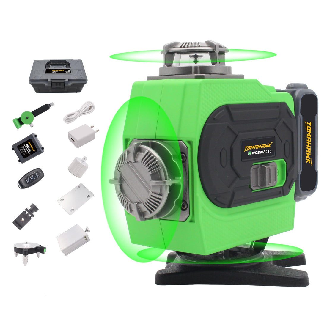 Tomahawk Laser Level - 16 Lines 4x360° 4D Green Cross Line Pulse Mode Remote Controller - TLN-3232