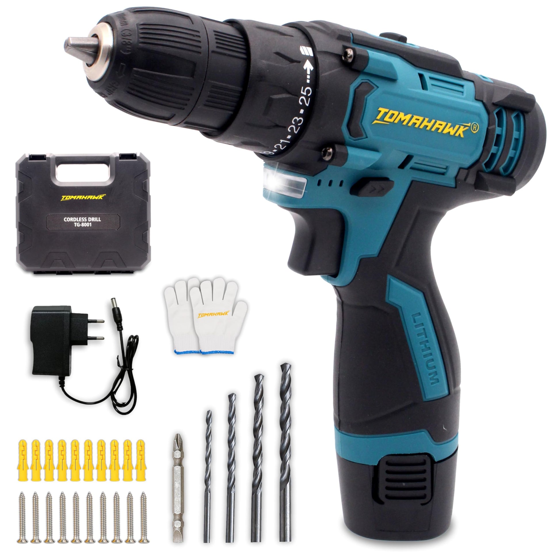 Tomahawk Cordless Screwdriver & Drill - 12V, 30 Nm Torque, 1 Battery, 10mm Chuck - TG-8001
