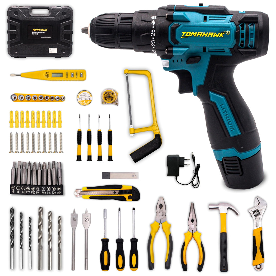 Tomahawk Cordless Drill/Screwdriver Kit - 12V 2-Speed Single Battery 1.5 Ah - TYS-9055