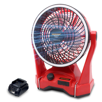 Tomahawk Cordless Fan - 10 Inch 180mm Blade 21V 4.0Ah Battery 180° Adjustable Rotation Speed Control Knob - TCF4012
