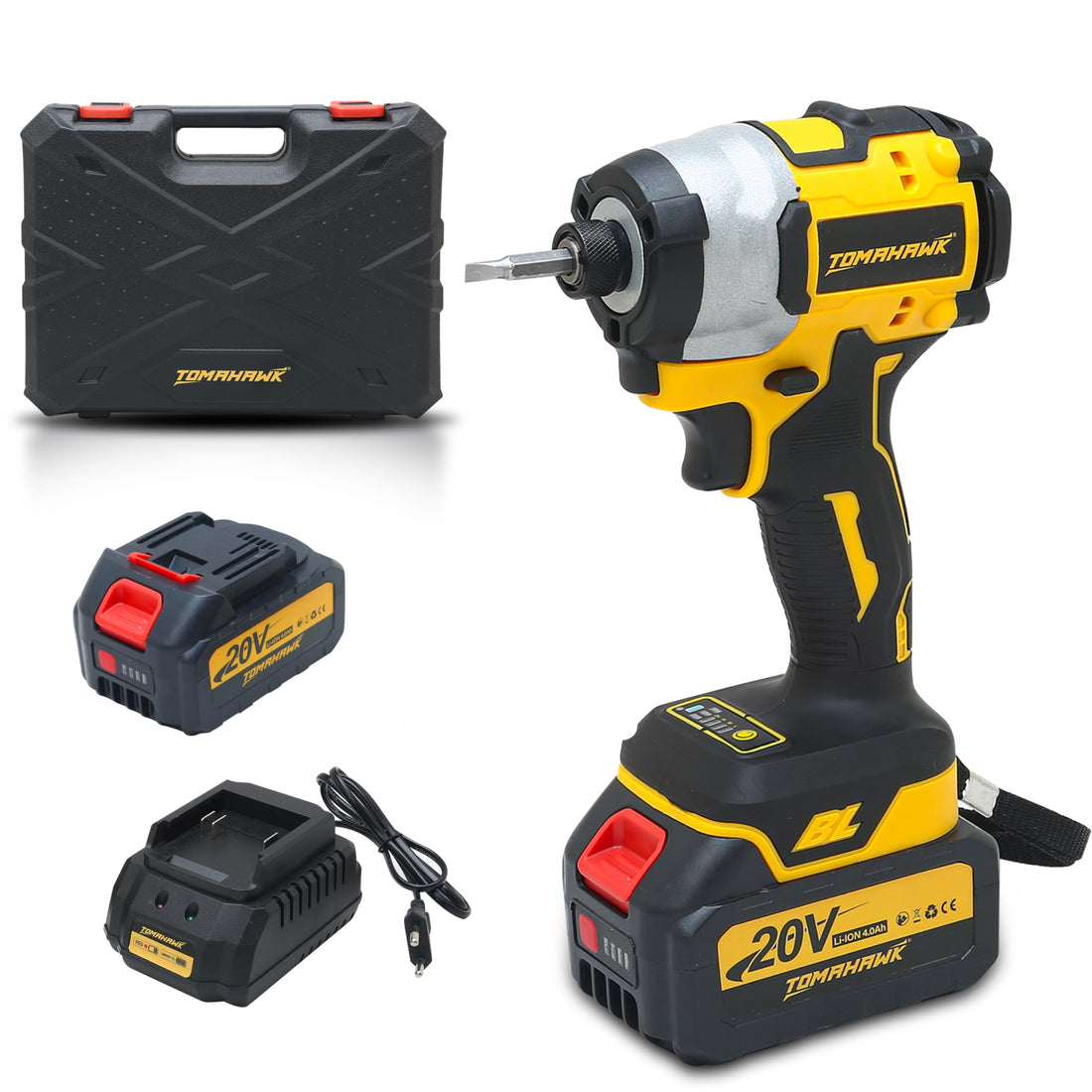 Tomahawk Brushless Cordless Screwdriver/Impact Driver - 2 Battery, 20V, 4.0Ah, 2 Speed Mode - T-082-BSD