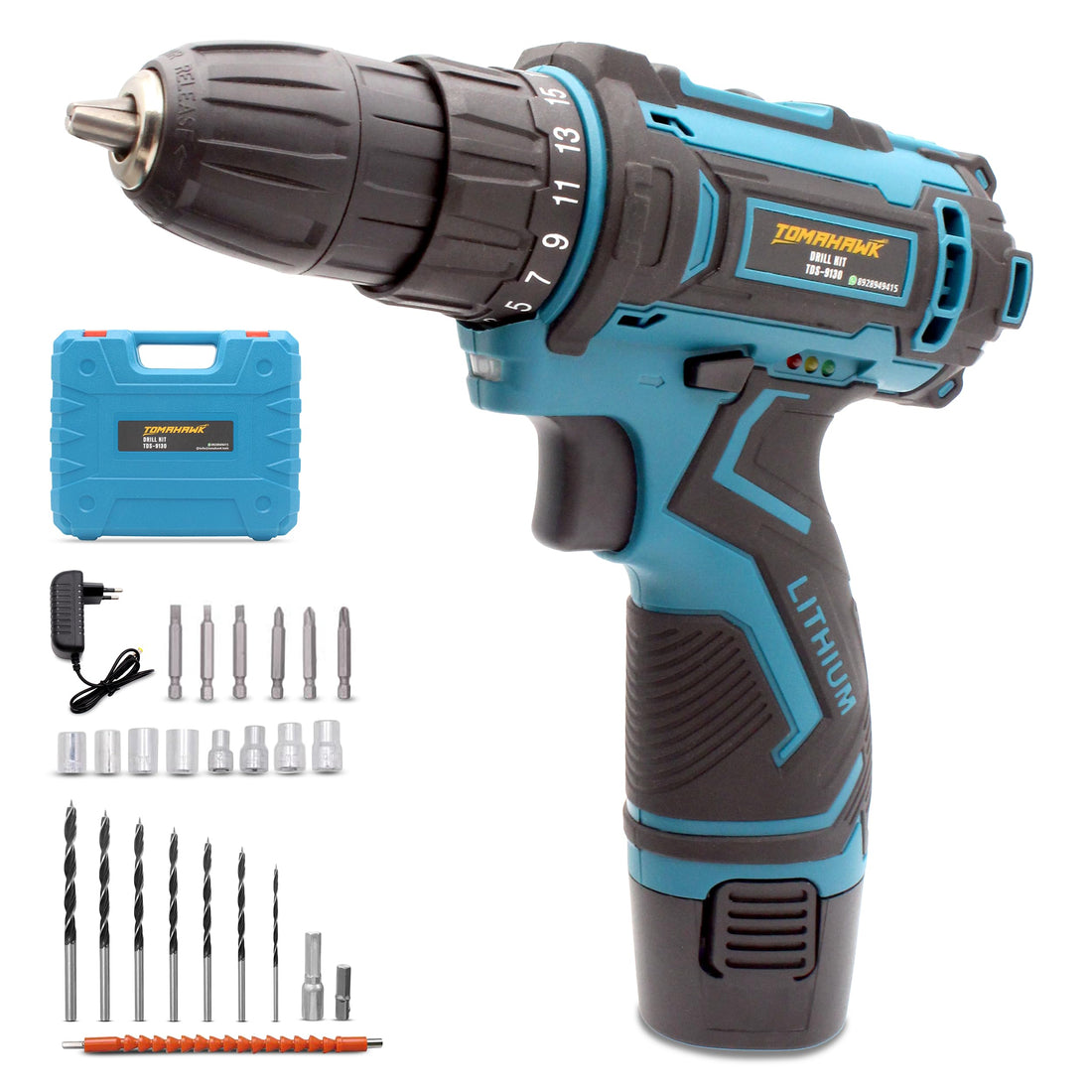 Tomahawk Cordless Drill/Screwdriver - 12V, 2-Speed, 1.5Ah Single Battery, 10mm Keyless Chuck - T9130