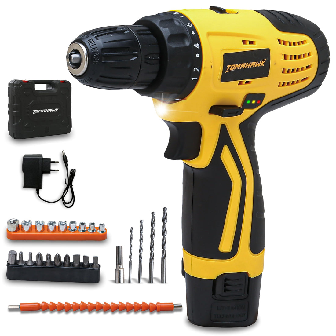 Tomahawk Cordless Screwdriver and Drill Set - 12V, 25pcs, 600 RPM, 1x1.5Ah Battery - SSS-1111