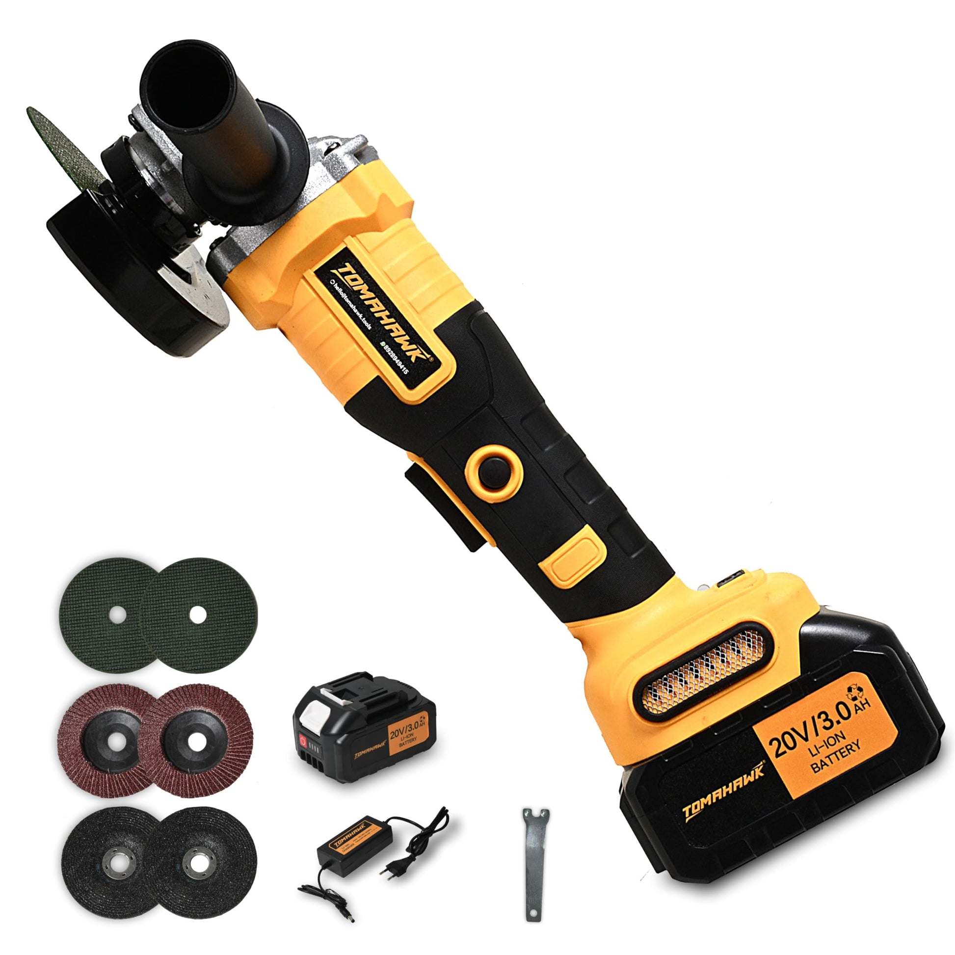 Tomahawk Cordless Angle Grinder - 8500 RPM, 115mm, 3.0Ah Li-ion, Variable Speed - TSG-1525