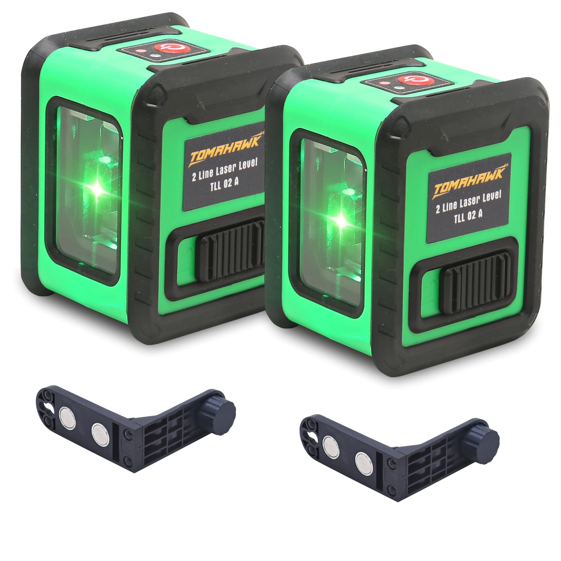 Tomahawk Green Line Laser Level - 98ft Green Cross Self-Levelling, 360° Vertical/Horizontal Magnetic Base, Pack of 2 - TLL 02