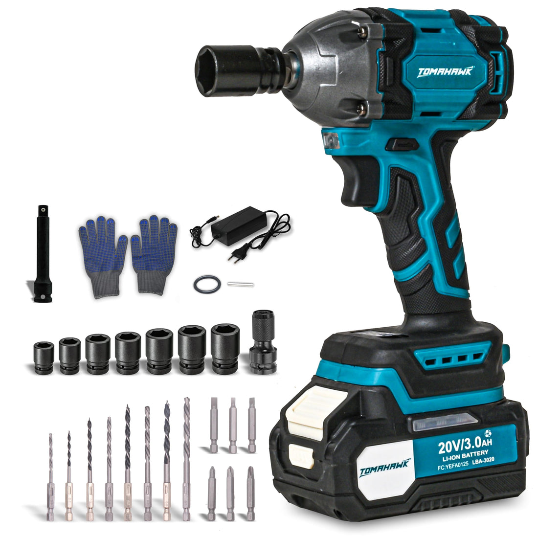 Tomahawk Cordless Impact Wrench - 20 V 3.0 Ah Battery Brushless Motor High Torque - TSW-9548