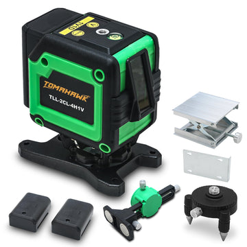 Tomahawk Self-Leveling Laser Level - 2 Line Green, 25 Meter Cross Line Leveller With Horizontal And Vertical, Magnetic Bracket - TLL-2CL-4H1V