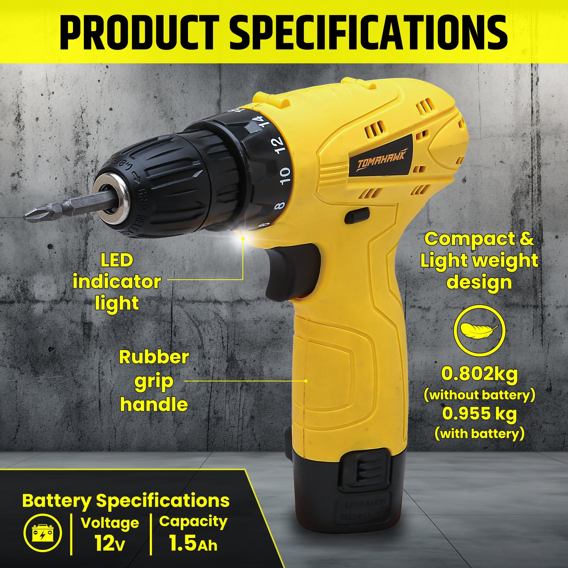 12V 10mm Cordless Screwdriver Drill w/ Ph2xSL6x65mm Bit T7386