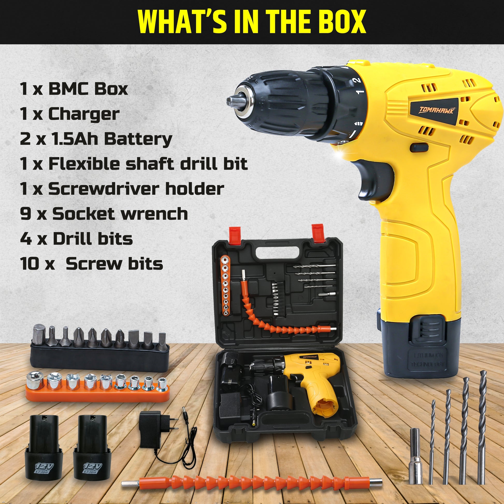 12V 10mm Cordless Screwdriver Drill Set of 25pcs, T7550